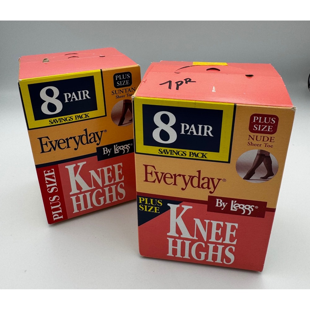 Lot of 2 Vintage L'eggs Everyday Knee Highs Plus Size Sheer Toe Suntan & Nude